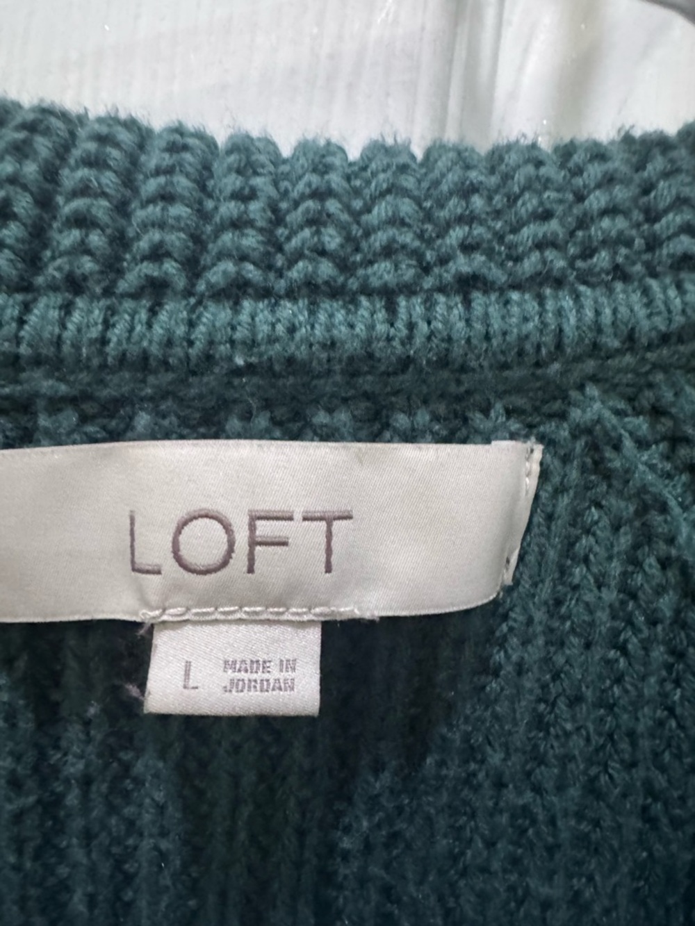 LOFT Deep Green Ribbed Collar Button-Front Sweater - Picture 4 of 7